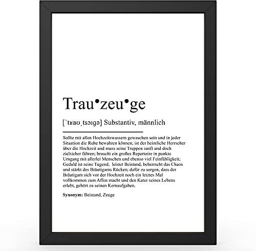 Urhome DIN A5 Kunstdruck Definition Trauzeuge inkl. Rahmen Schwarz - Worterklärung wie im Duden Lexikon als Wanddeko Spruch-Poster Deko Wandbild mit Spruch gerahmt für Wohnung Familie Geschenk