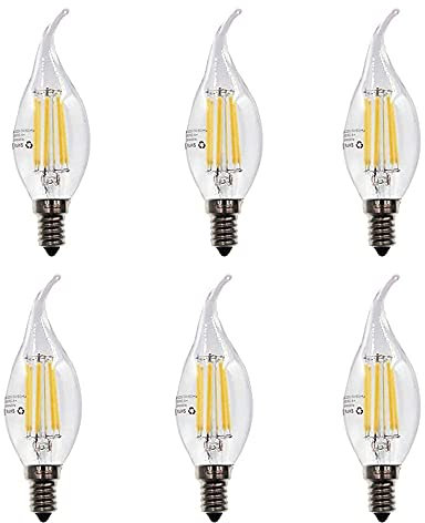 Aiwerttes E14 Dimmbare LED-Birne Kleine Edison Schraube Filament gebogene Spitze Kerzenlicht 2700K Warmweiß 6W Äquivalente Glühbirnen Halogenglühlampen 60W, 6er Pack
