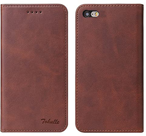 TOHULLE for iPhone 6 iPhone 6S Case, Premium PU Leather Wallet Case with Card Holder Kickstand Built-in Magnetic Closure Flip Folio Phone Cover for iPhone 6/6S - Coffee Brown