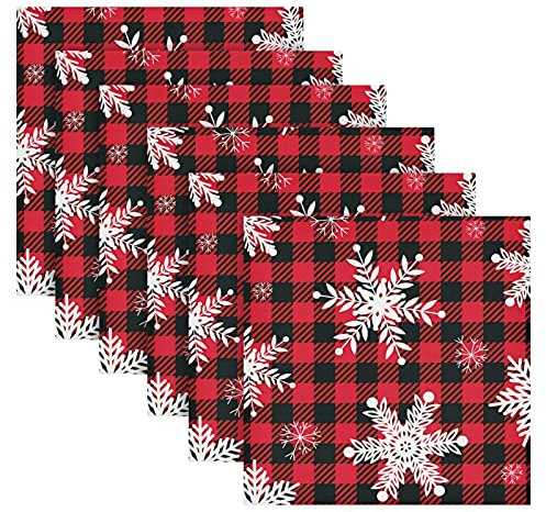 Weihnachtliche Stoffservietten, 6 Stück, Weihnachtsschneeflocke, kariert, kariert, quadratisch, Premium-Polyester-Tischwäsche, 4. Juli-Servietten für Dinnerpartys