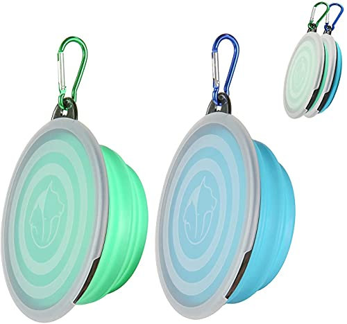 SLSON Collapsible Dog Bowls 2 Pack Dog Travel Bowl with Lid and Carabiners Pet Feeding Water Bowl Portable Dog Feeder for Walking, Travelling and Daily Use(350ml)