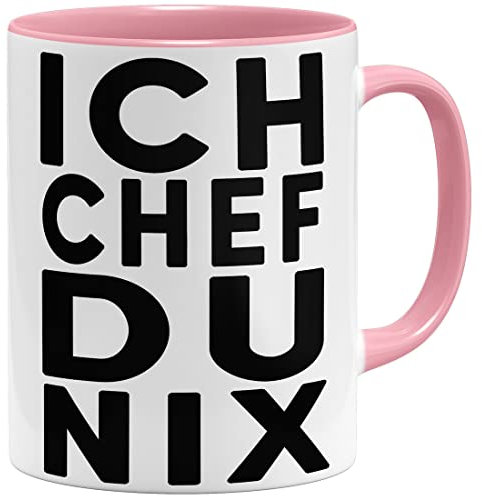 OM3® Ich Chef du nix Tasse mit Spruch | Keramik Becher | 325ml | Beidseitig Bedruckt | Rosa