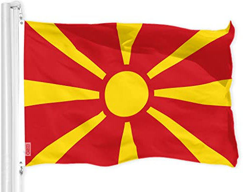 G128 Mazedonische Flagge,90x150 cm,LiteWeave Pro Serie bedrucktes 150D Polyester,Länderflagge, für drinnen und draußen, lebendige Farben, Messingösen, dicker und langlebiger als 100D 75D Polyester