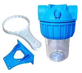 Bellerofonte Tazza Contenitore Porta Filtro 5 Pollici vuoto trasparente attacchi ottonati ½” (12,7 mm) con staffa e chiave di apertura