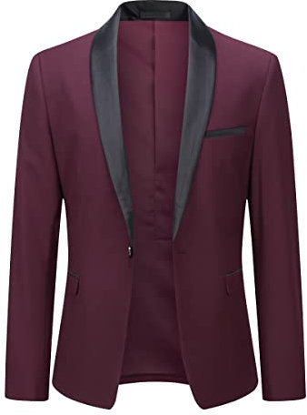 YOUTHUP Blazer da Uomo Collo a Scialle 1 Bottone Slim Fit Giacca da Abito Formale Lavoro Matrimonio Festa Giacc,Vino Rosso,XL
