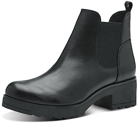 MARCO TOZZI Stivaletti Chelsea Donna in Pelle Sintetica con Tacco a Blocco, Black, 40 EU