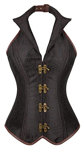 Montecarduo Damen Bustier Korsett - Braune Korsetts Für Frauen Steampunk Sexy V Ausschnitt Stahl Knochen Schnür Korsett Tops Vintage Gothic Body Shapewear Korsett S-2Xl,Style A,XXL
