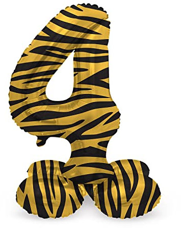 Folat 63954 Luftballon Geburtstag Stehender Ziffer Zahl 4 Tiger Chic Löwe Braun Schwarz 72 cm - Decoration Geburtstagdeko, Ballon Zahl, Kein Helium erforderlich