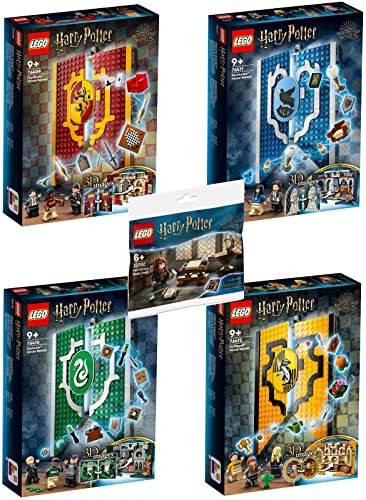 Lego 5er Set: 76409 Hausbanner Gryffindor, 76410 Hausbanner Slytherin, 76411 Hausbanner Ravenclaw, 76412 Hausbanner Hufflepuff & 30392 Hermines Schreibtisch
