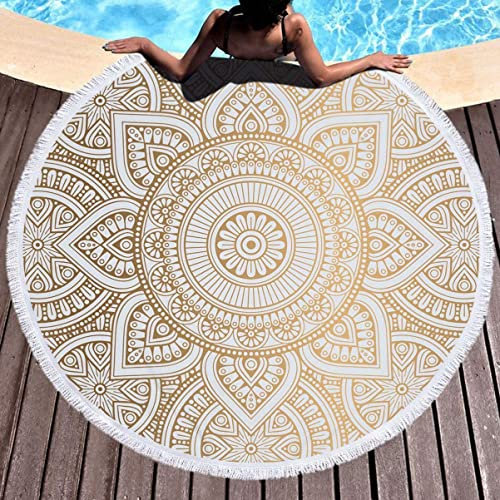 LXTOPN Strandtuch Rund, Strandtuch Mandala, Mikrofaser Strandtuch XXL, Badetuch groß Stranddecke Yogamatte Handtücher mit Quasten(Y8)