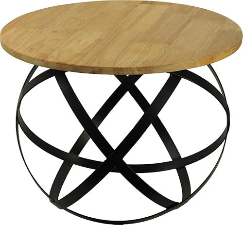 Runder Couchtisch Sofatisch Kaffeetisch Beistelltisch Robustes schwarzes Gestell aus Stahl mit Echtholzplatte im Industrial Style DxH: 55x42cm