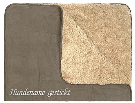 Direkt-Stick.de Hundedecke mit Namen Bestickt, personalisierbare Heimtierdecke für Hunde und Katzen, 4 Farben, weiche Wendedecke, Liegedecke Teddyfell (Hellbraun)