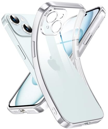 Supdeal Crystal Clear Hülle für iPhone 15, Niemals gelb mit Kameraschutz, Silikon Durchsichtig Handyhülle Weicher Passform, Ultra Dünn und Leicht Case Cover, 6,1 Zoll, Silber
