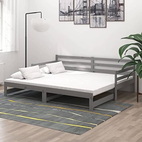 BaraSh Tagesbett Schrankbett Ausziehbar Grau Massivholz Kiefer 2X(90x200) cm Schrankbett 180x200
