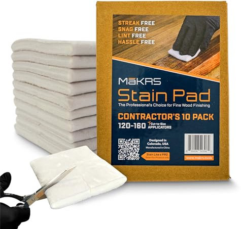 MāKRS Stain Pad, Cut-to-Size Staining Pads, 10-Pack, Lint, Snag, Streak-Free Applicator, Micro Brush Material, Wood Stains and Oil Based Finishes, Easy to Use with Consistent Application