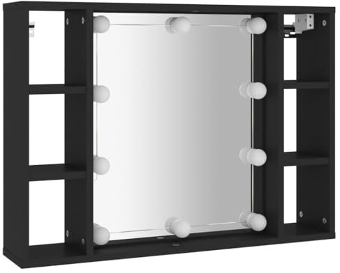 vidaXL Spiegelschrank, Badschrank mit LED Spiegel, Hängeschrank Badezimmerschrank mit 6 Fächern, Wandschrank Badmöbel Badregal, Schwarz