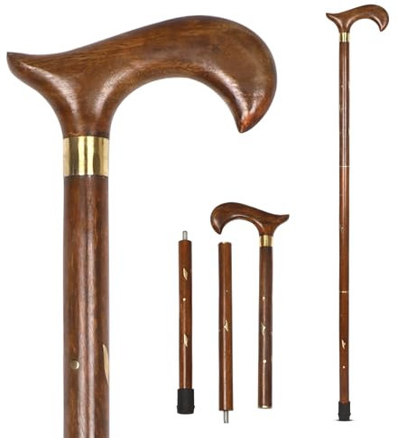 KSJONE Faltbarer Spazierstock aus Naturholz, handgefertigter Spazierstock aus Holz, versetzter Gehstock und Spazierstock für Männer oder Frauen, 91 cm