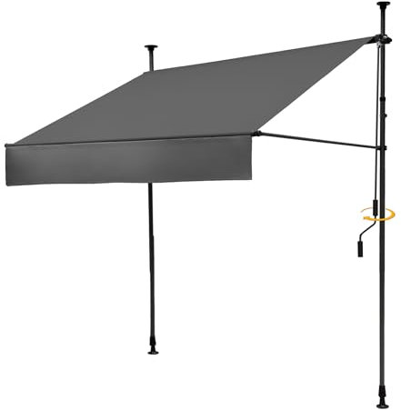 BelleMax Klemmmarkise Markise Balkon ohne Bohren, 350 cm x 125 cm Grau, Balkonmarkise mit Handkurbel, Sonnenschutz terrassenüerdachung, Wasserdicht, UV-bestädig und Höenverstellbar