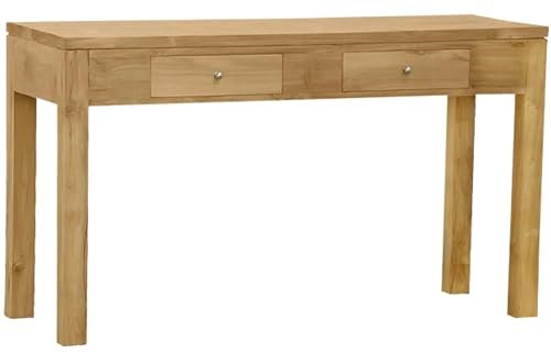Teako Design 150x45cm Teak Konsolentisch mit 2 Schubladen Massivholz Wetterfest, 75 x 150 x 45 cm, Robuster Schreibtisch für Home Office, Teakholz Möbel, mit Schubladen