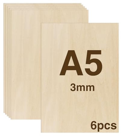 WISYOK 6PCs Tablero Contrachapado A5, Madera Contrachapada 3mm, Tablero Madera Para Carpintería de Bricolaje, Procesamiento Láser, Fabricación de Modelos, Regalos, Decoraciones - 210x150*3mm