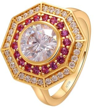 Skcess 14 Karat Roségold Damen Ringe Weiß Erstellter Diamant Runden, Partner Ringe Achteck Ringe Frauen Größe 58 (18.5)
