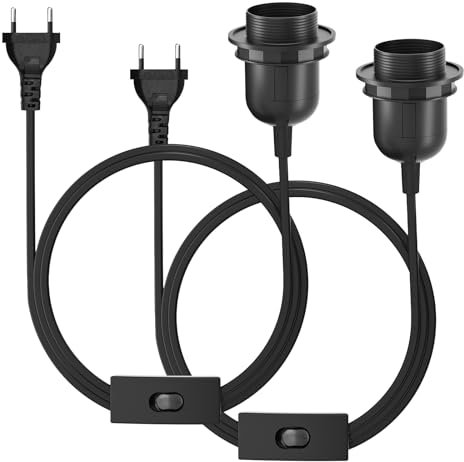 E27 Fassung, Lampenfassung E27 mit Schalter, E27 Fassung mit Stecker, Lampenfassung mit 3m Kabel für LED E26/E27 Glühbirne, 2 Stücke - Schwarz