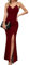 Missufe Robe de soirée pour Femme - Robe de soirée - Robe Portefeuille - Bretelles Spaghetti - sans Manches - Fente - Robe de Cocktail - Maxi Longue - Robe de Bal de Mariage, Bordeaux, M