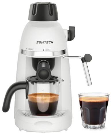 SOWTECH - 3.5 Bar Espresso Machine with Milk Frother, 1-4 Cup Portable Coffee Maker for Latte, Cappuccino, 800W, White