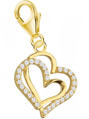 Zirkonia Herz Charm Anhänger Gold 925 Silber 18k Gelbgold vergoldet