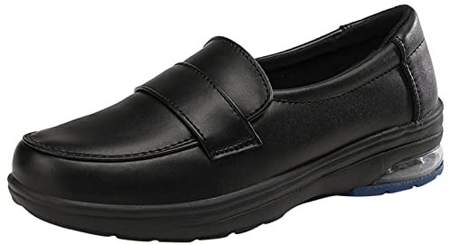 ZHENSI Zapatos De Trabajo Sin Cordones Mujer, Zapatos para Caminar De Enfermería Parte Inferior Suave Antideslizantes Cómodos Y Ligeros Mocasines,Negro,37 EU