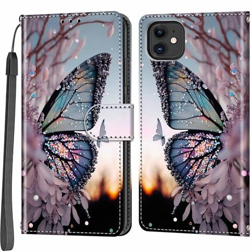 Salanheo Handyhülle für iPhone 12/12 Pro Hülle, Schmetterlingsflügel | Magnetische, Stoßfeste Faltbar Klapphülle, Standfunktion, Kartenfächern, Geldbeutel, PU Lederhülle, Handytasche