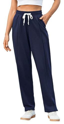 Crewhpo Pantaloni Tuta Donna in Cotone Pantaloni Sportivi Leggeri Pantaloni da Yoga Comodi Pantaloni Casual Vita Alta Pantaloni Dritti con Tasche e Coulisse Regolabile per Jogging Sport Blu Navy XXL