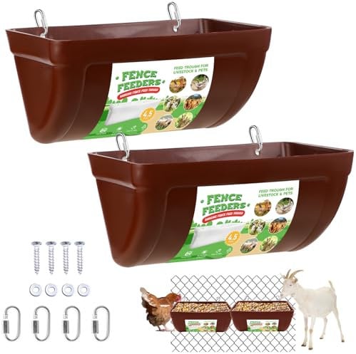 Chicken Feeder Water 2pcs Goat Feeders with Clips Hanging Fence Feeder Poultry Feeding Equipment Chicken Trough Feeder Plastic Feeding Container for Poultry Livestock 4.5 Quart