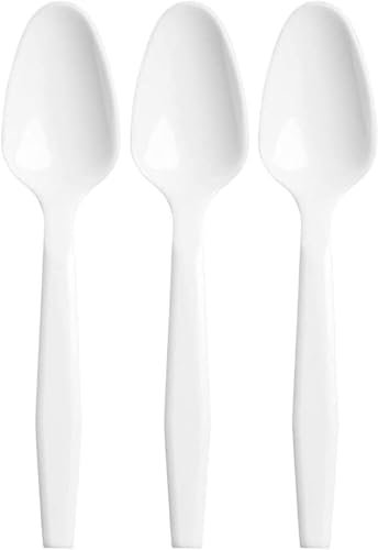 Shefa 2000 White Teaspoons, Heavy Duty Teaspoons, Microwave-Safe Teaspoon for Birthday, Parties, Camping