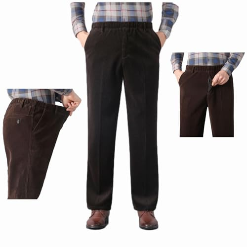 GAGFDA Pantalon droit extensible en velours côtelé à taille élastique pour homme d'âge moyen et âgé