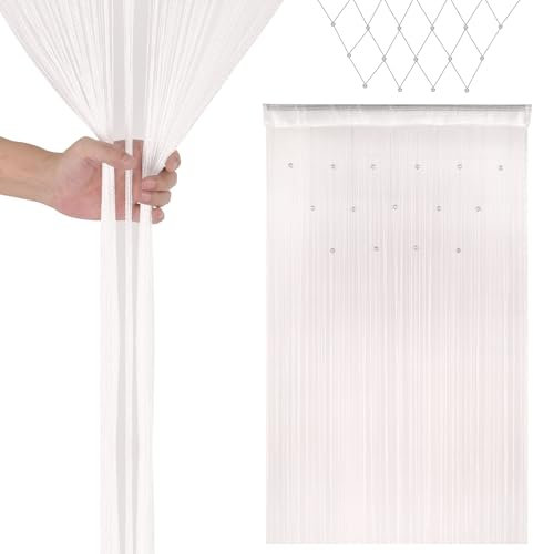 Trimming Shop Beaded String Curtains - Door Fly Screen and Room Divider for Doorways, Windows, Closets, and Backdrop Panels - Perfect for Party, Wedding, and Home Décor, 100x200cm, White
