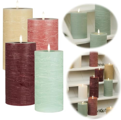 LS-LebenStil 3D LED Stumpenkerze Nyhavn Grün Mint Grün 20x10cm Echtwachs flackernde flammenlose Kerzen Akku Batterie optional mit Fernbedienung Timer Blockkerze Adventskranz Deko Hochzeit