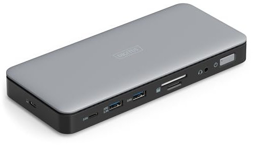 DIGITUS USB-C Docking Station - 11-Ports - 2X HDMI, 1x Displayport UltraHD 4k/60Hz - 2X USB-A 3.2 Gen2, 1x USB-C 3.2 Gen2-1x RJ45 - Dual Kartenleser - 1x 3,5mm Audio - Grau