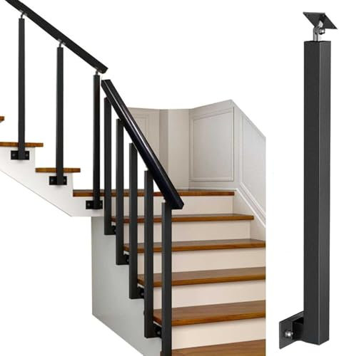 Black Finish Square Staircase Balustrade Posts , Commercial Iron Stair Spindles for Inside Hallway Loft,Black Iron Balusters Post , Deck Stair Spindle Side Mount Railing Parts For Home Office Hotel