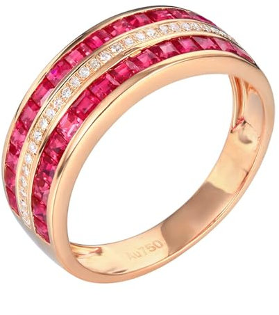 Tolldek Rosegold 18K Ring, Ewigkeit Pärchen Ringe mit Rubin 1.54ct Quadratschliff, Hochzeitsring mit Diamant Au750 Rosegold Echtgold Schmuck, Gr.62 (19.7)