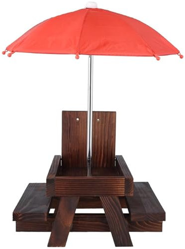 Mesa de madera para ardillas con sombrilla mesa de picnic para ardillas comedero automático para animales domésticos comedero divertido para ardillas con soporte para mazorcas de maíz para exteriores