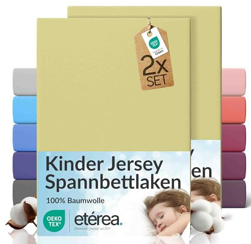 etérea Jersey 2er Set Spannbettlaken 80x160cm - 80x180cm Lind bis 20 cm Höhe - 100% Baumwolle Spannbetttuch Oekotex - Kinder Doppelpack Bettlaken 80x160 cm - 80x180 cm - Grün