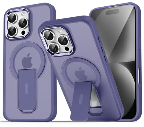 CERUPUIMU Custodia magnetica compatibile con iPhone 15 Pro da 6,1 pollici, con sottile, traslucido, invisibile, protezione militare, antiurto, antigraffio, custodia per telefono, viola scuro
