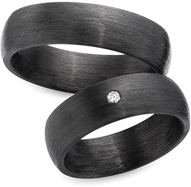 123traumringe Eheringe in Carbon I Partnerringe mit Brillant & Etui I Gravierbare Eheringe mit Ringgröße 50-72 mm I Edle Verlobungsringe in 6 mm Breite & 2 mm Stärke I P37
