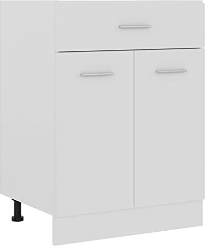 FIRBNUS Blanc 60x46x81,5 cm Grande Capacité Meuble de Cuisine Armoire de Plancher à Tiroir Aggloméré Armoire de Rangement