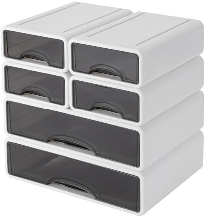 Schreibtisch Organizer mit 6 Schubladen, Make up Organizer Kunststoff, Schubladenbox Stapelbar für Bürobedarf, Kosmetik