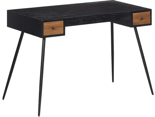 Mandloder Schreibtisch 117x56,5x75 cm aus Recyceltem Teak Massivholz, Antik-Stil Bürotisch mit Schubladen, Robuster Computertisch für Home-Office & Wohnzimmer