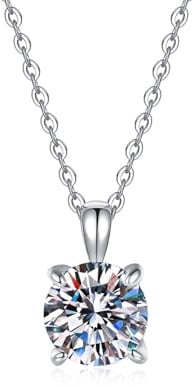 HinDaLi Solitär Runde Halskette Silber 925 für Damen Herren Mädchen | Zirkonia Halskette Frauen Silberkette Diamant Kette Damen Silber Kette mit Kristall Anhänger Runder Ketten Choker Schmuck