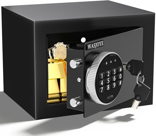 WASJOYE Mini Safe Tresor MöBeltresor Klein,6.8L Mini Tresor mit Schlüssel | Tresor Kinder mit Zahlenschloss,Elektronisch kleiner Tresor für Zuhause für Zuhause Ausweise Geld Wertsachen Bargeld