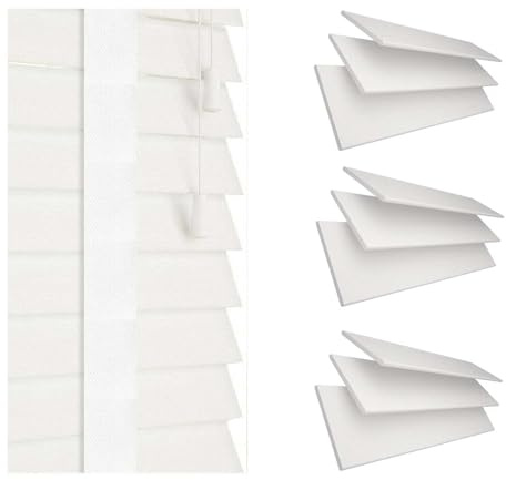 Venetian Faux Wood Blinds Window Wooden Venetian Blind 50mm Horizontal Smooth Slats with Tape Trimmable Kitchen Bathroom Home Office Window Blinds (White, 45W x 150H cm)